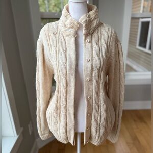 Vintage 70s 80s LeRoy Knitwear Ivory Cream Cable Knit Cardigan W Pockets M - L